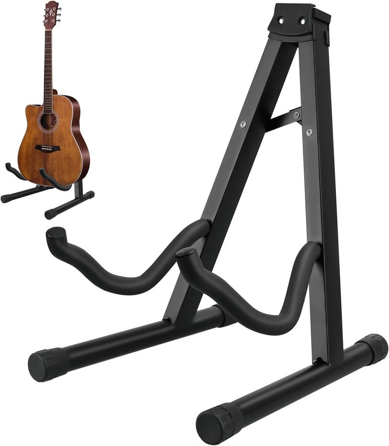 DkOvn 1 Pack Guitar Stand, A-Frame Folding Guitar Stand with Non-Slip Rubber and Foam Arms, Metal Guitar Stand for Acoustic Guitar, Electric Guitar, Bass, Ukulele, Banjo - Image 1